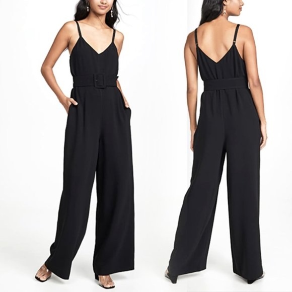 Cinq à Sept Black Billie Belted Jumpsuit Sleeveless Flare Cuff Pants - Picture 1 of 7